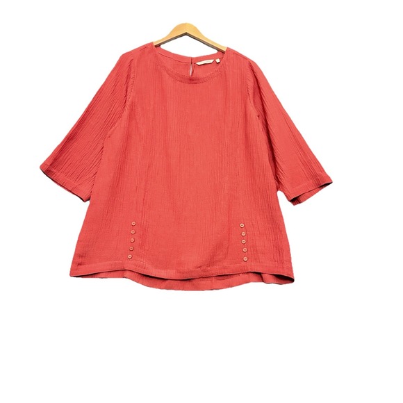 Soft Surroundings Size 1X Rust Blouse Oceo Gauze Tunic Tunic 3/4 Sleeve Beachy - Picture 2 of 10